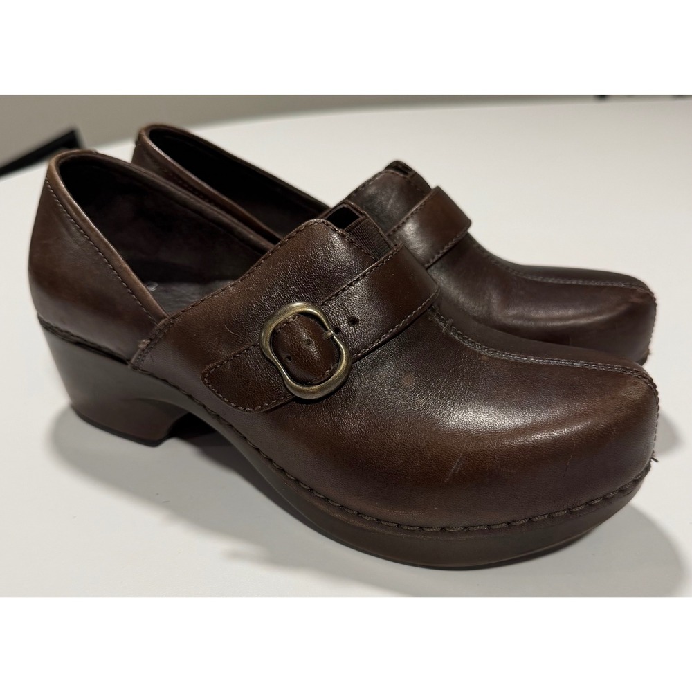 Dansko Brown Leather Buckle Strap Clogs Heels Shoes 4800457800 Womens 37
